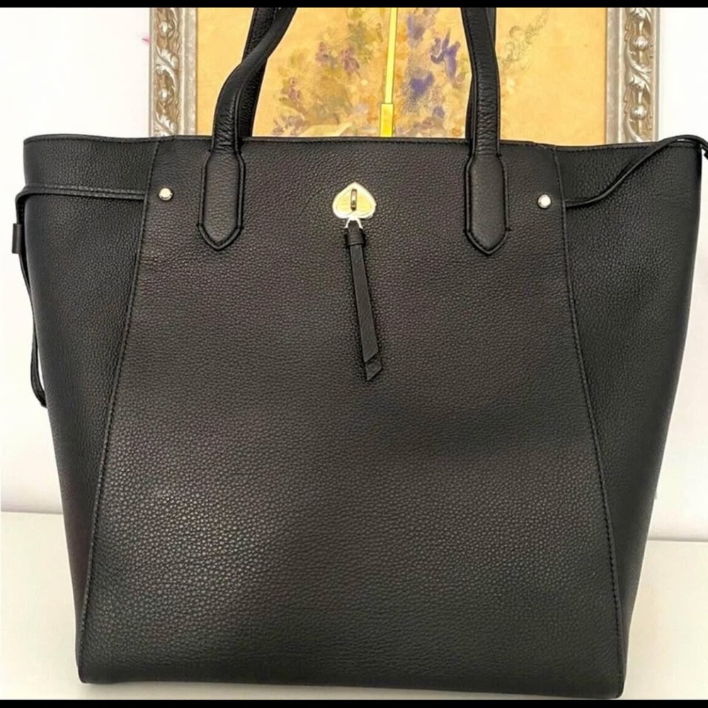 kate spade Black Pebbled Leather Tote with Gold Heart Lock